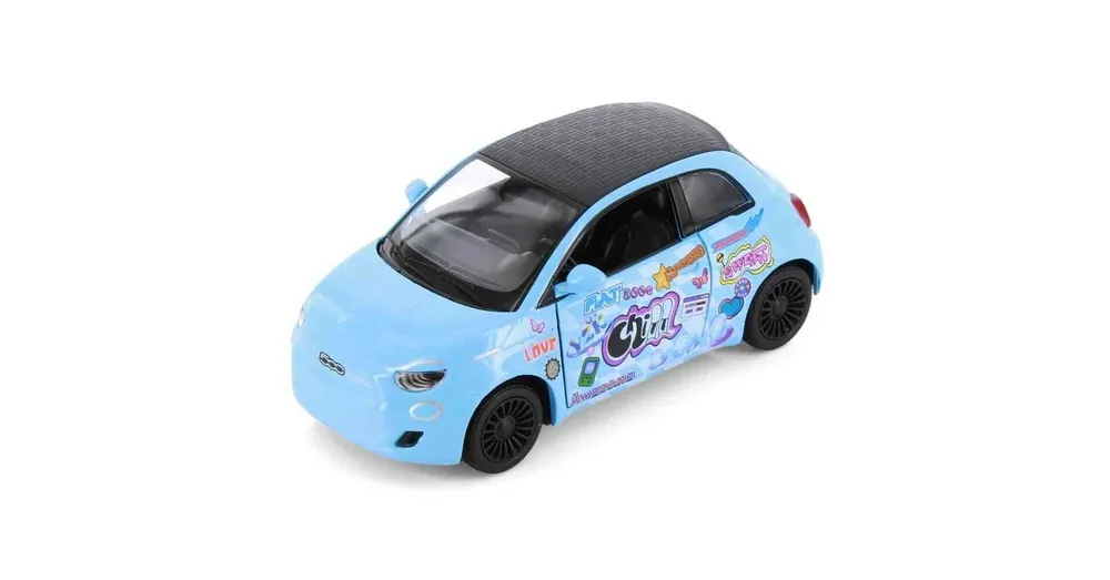 Fiat 500e kék graffiti – 1 38 méretarányos fém játékautó Kinsmart Outlet