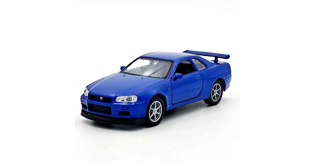 Olcsóbb Nissan Skyline GT-R (R34) kék – 1 38 méretarányos fém játékautó Welly