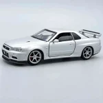 Csak ma Nissan GT-R34 V-Spec II ezüst – 1 32 méretarányos fém játékautó és modellautó Tayumo