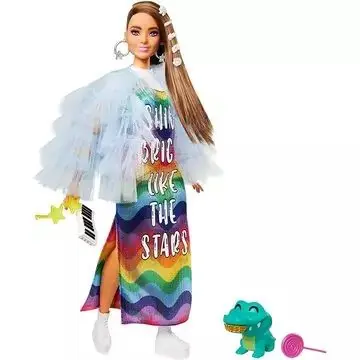 Barbie Fashionistas Extravagáns barna hajú baba szivárványos ruhában Biztonságos fizetés