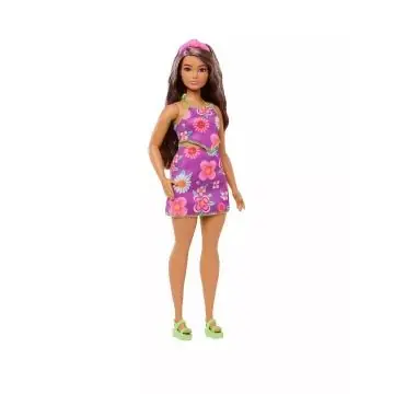 Expressz szállítás Barbie Fashionista divatbaba virágos lila ruhában