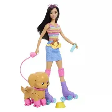 Korlátozott ajánlat Barbie Kutyasétáltó Görkoris Szett - Barna baba
