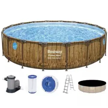 Bestway Power Steel Swim Vista prémium fa hatású fémvázas medence szett - 488 x 122 cm Prémium