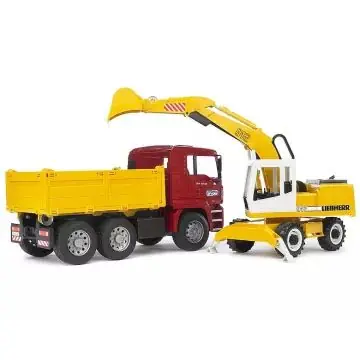 Legkelendőbb Bruder MAN TGA teherautó lapátos kotrógéppel - 35 cm