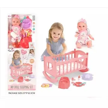 Árcsökkenés Hangot adó játékbaba kisággyal - 30 cm-es