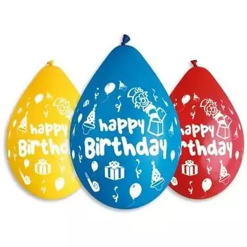 Happy Birthday feliratos lufi vegyes színekben, 30 cm - 5 db Azonnali szállítás