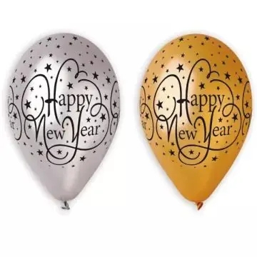 Gyors kiszállítás Happy New Year feliratos lufi csomag - 6 db-os, arany-ezüst