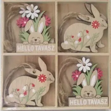 Helló tavasz! fa nyuszis dísz - felakasztható, 8 darabos Kedvezmény