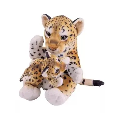 Leopárd plüssfigura kicsinyével - 25 cm Bestseller