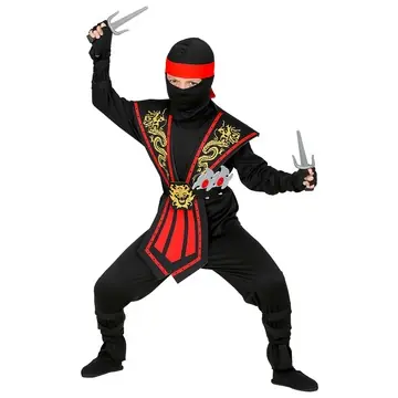 Olcsó Piros harcos Ninja jelmez fegyverekkel - 140-es méret