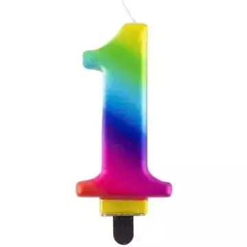 Szivárvány színű születésnapi számgyertya, 8 cm - 1 Árcsökkenés
