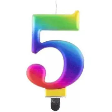 Szivárvány színű születésnapi számgyertya, 8 cm - 5 Prémium