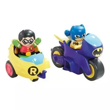 Szuper akció Tomy Toomies 2 az 1-ben tologatható Batmotor Batman és Robin figurákkal