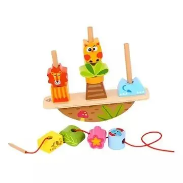Olcsóbb Tooky Toy Állatos egyensúlyozó toronyépítő- és fűzős játék