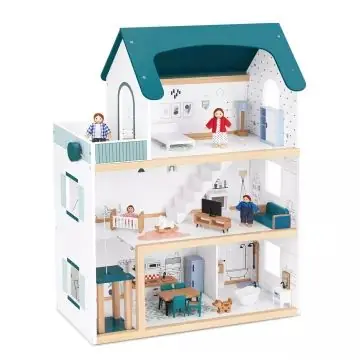 Gyors szállítás Tooky Toy Kétemeletes babaház figurákkal, fa