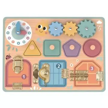 Tooky Toy Matatótábla zárakkal, formákkal és fogaskerekekkel - 26 x 31 cm Különleges ajánlat