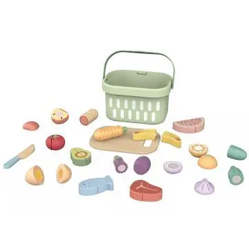 Tooky Toy Vágható ételek fából - 31 db-os, kosárban Outlet