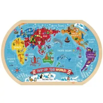 Tooky Toy Világtérkép puzzle állatokkal, fa - 36 darabos Kiárusítás