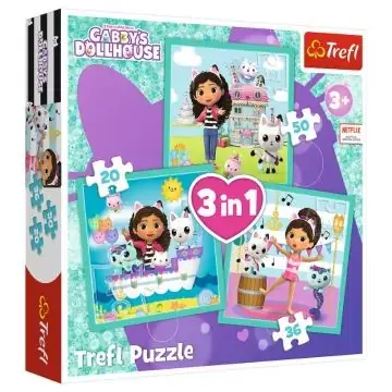 Biztonságos vásárlás Trefl Gabi babaháza 3 az 1-ben puzzle - 20, 36, 50 darabos