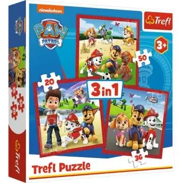 Trefl Mancs őrjárat 3 az 1-ben puzzle, Boldog kutyik - 20, 36, 50 darabos Ne maradj le
