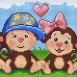 Pixelhobby 804385 Szerelmes majmok (25,4x20,3cm) 4 alaplapos szett Népszerű