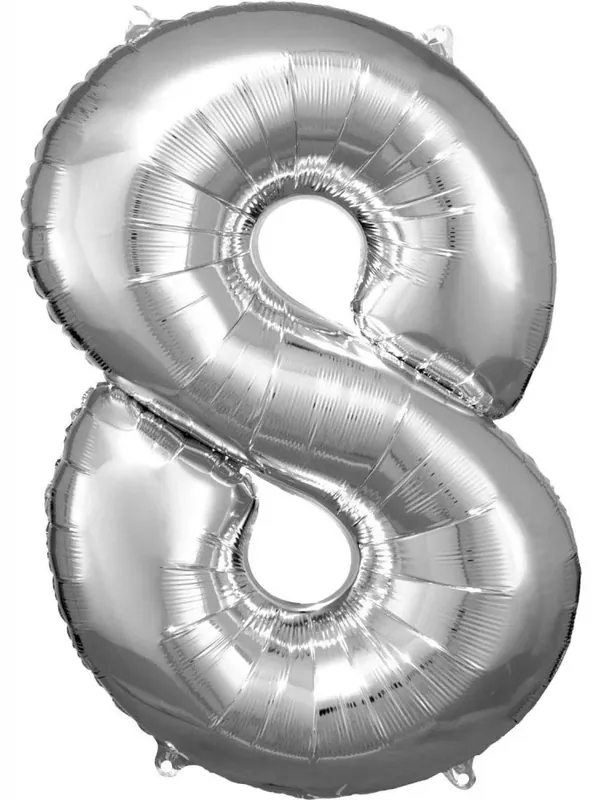 Ezüst Silver óriás szám fólia lufi 8-as, 83x55 cm Expressz szállítás