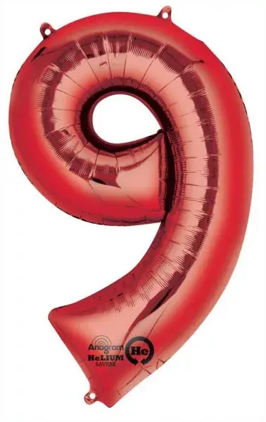 Exkluzív ajánlat Színes Red Óriás 9-es szám fólia lufi 86x55 cm
