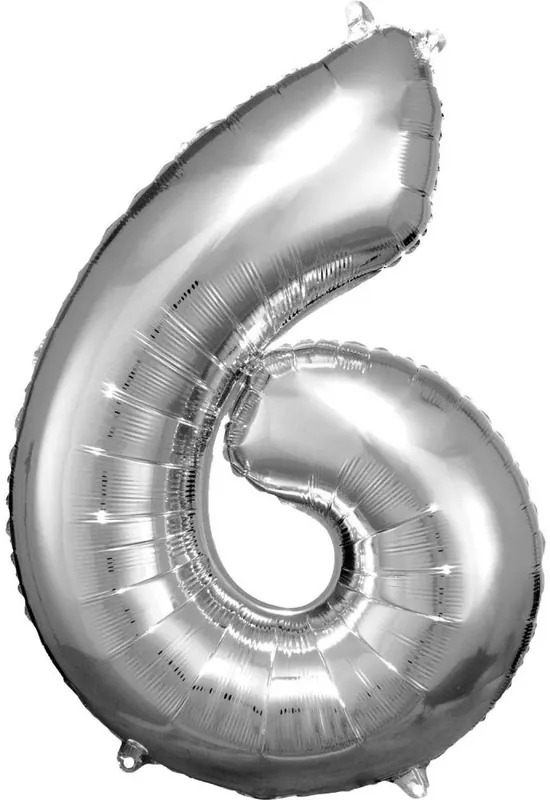 Ezüst Silver óriás szám fólia lufi 6-os, 86x58 cm Akciós ár