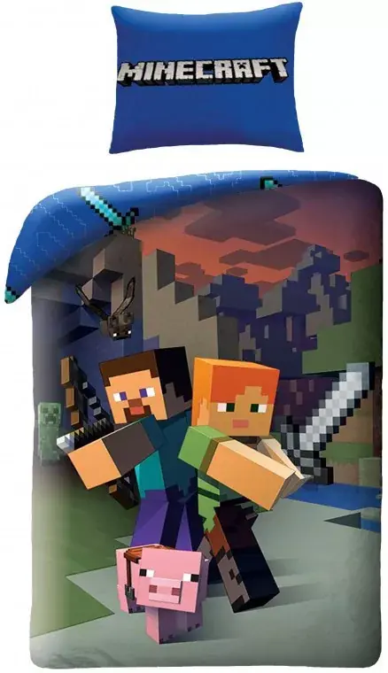 Gyors szállítás Minecraft ágyneműhuzat Steve and Alex 140×200cm, 70×90 cm