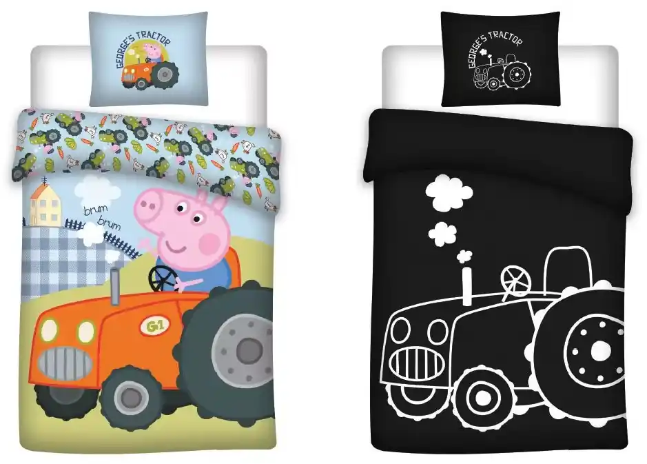 Peppa malac George‘s Tractor sötétben világító gyerek, ovis ágyneműhuzat 100x135cm, 40x60cm Biztonságos fizetés