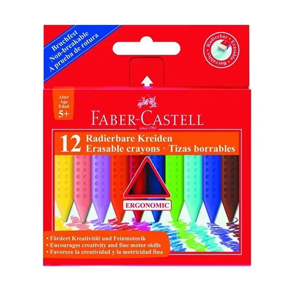 Szuper ajánlat Zsírkréta FABER-CASTELL Grip háromszögletű hegyezett radírozható 12 színű