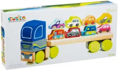 Cubika Fa kamion autószállító utánfutóval - 32 cm Szuper ajánlat