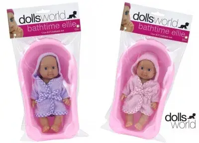 Ellie fürdethető baba káddal - 18 cm, többféle Expressz kézbesítés