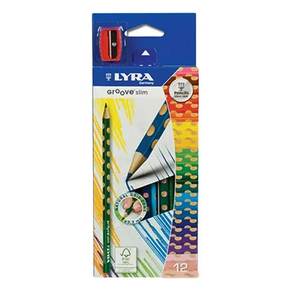 Vásárlói kedvenc Színes ceruza LYRA Groove Slim háromszögletű vékony 12 darabos+hegyező