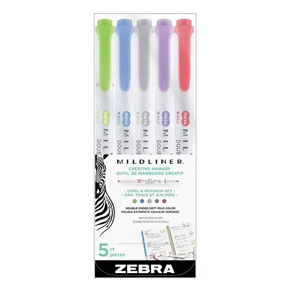 Prémium Szövegkiemelő készlet kétvégű ZEBRA Mildliner cool refined 1,4-4,0 mm 5 darabos