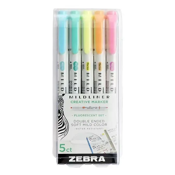 Népszerű Szövegkiemelő készlet kétvégű ZEBRA Mildliner fluorescent 1,4-4,0 mm 5 darabos