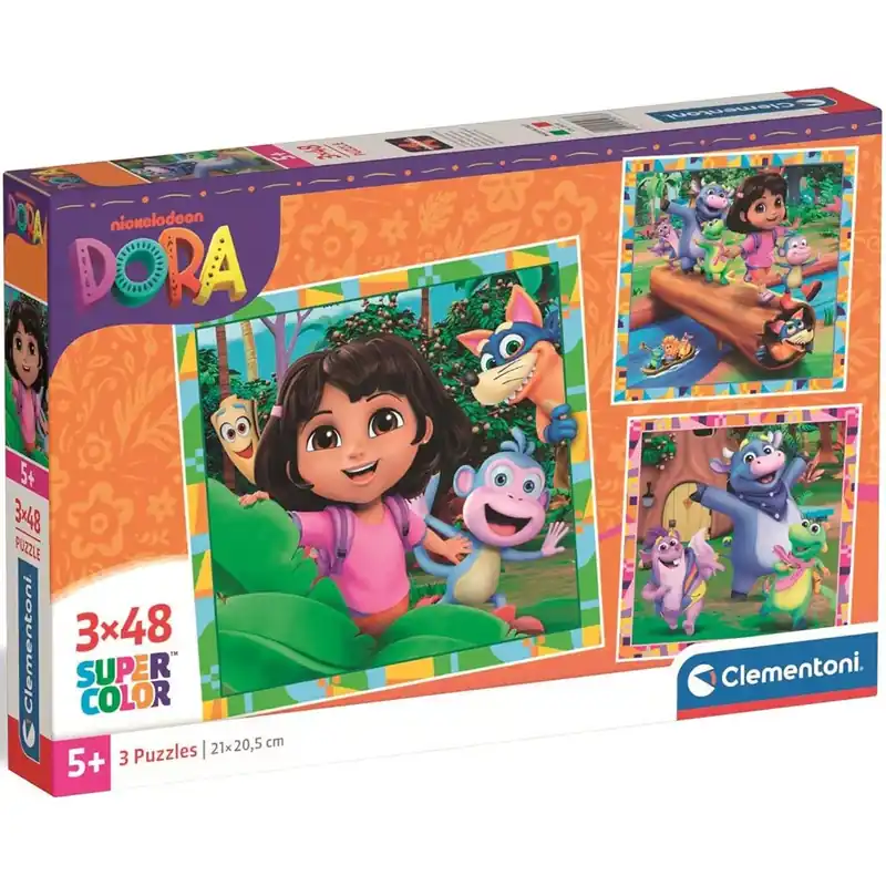 Prémium Dóra a felfedező 3x48db-os Supercolor puzzle - Clementoni