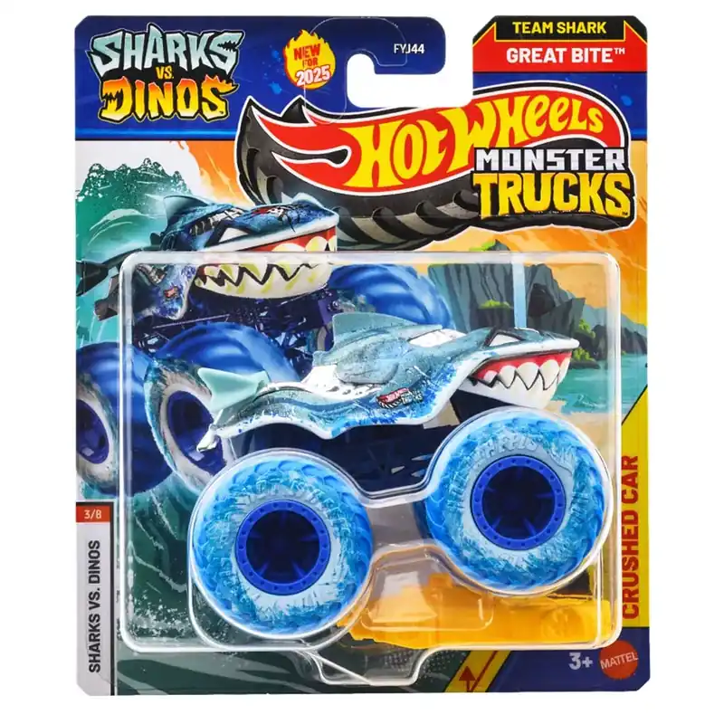 Outlet Hot Wheels Monster Trucks Sharks vs Dinos Great Bite kisautó 1/64 - Mattel