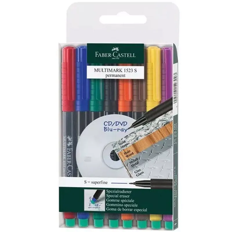 Szezonális akció Faber-Castell Multimark S Alkoholos Filctoll Készlet 8 szín 0,4 mm