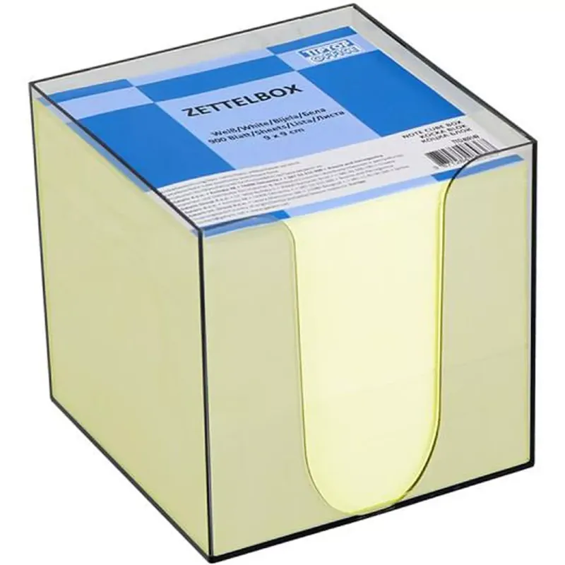 Ne maradj le Spirit Sárga jegyzettömb átlátszó tárolóban 900lapos 9x9x9cm