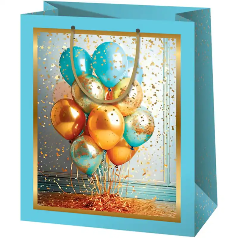 Expressz kézbesítés Cardex Kék-arany lufis exkluzív közepes méretű ajándéktáska 18x10x23cm