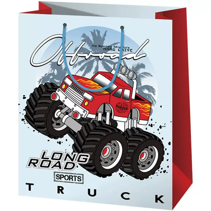 Biztonságos fizetés Cardex Monster Truck autós piros-fehér közepes méretű ajándéktáska 17,8x10x23cm