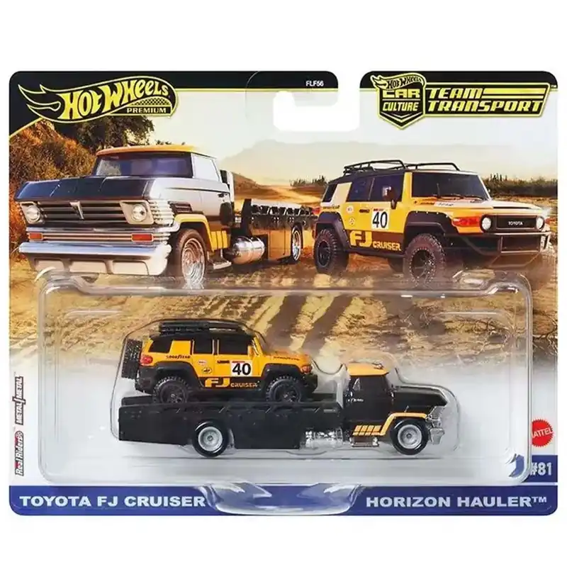 Végkiárusítás Hot Wheels Horizon Hauler Prémium autószállító és Toyota FJ Cruiser kisautó 1/64 - Mattel