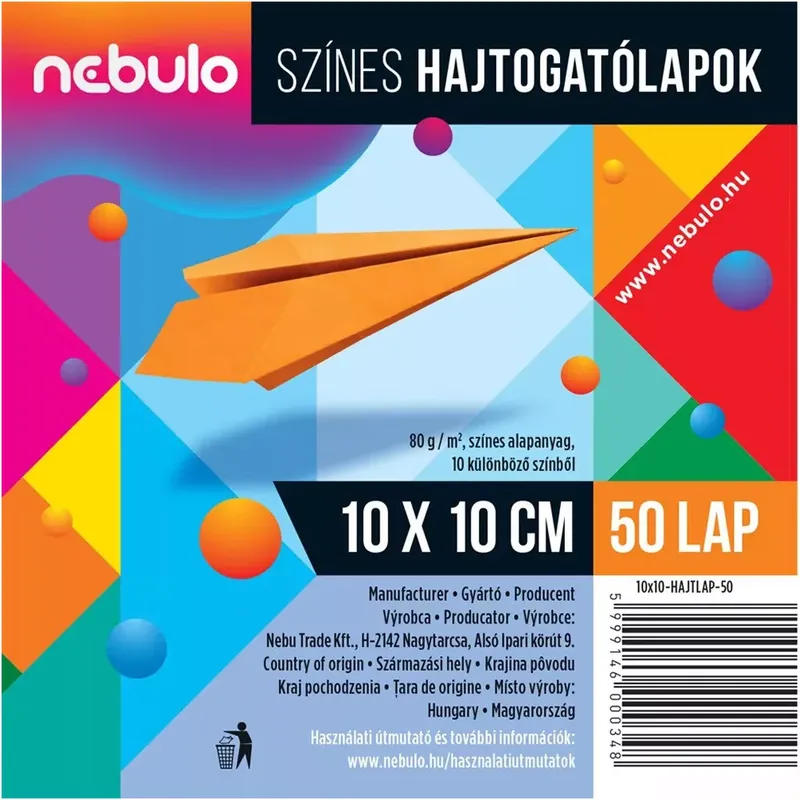 Nebulo Színes hajtogatólap 50 lapos 10x10cm 80g Biztonságos fizetés
