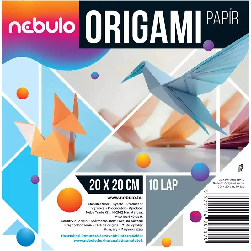 Bestseller Nebulo Origami lapok 20x20cm 10db-os 80g