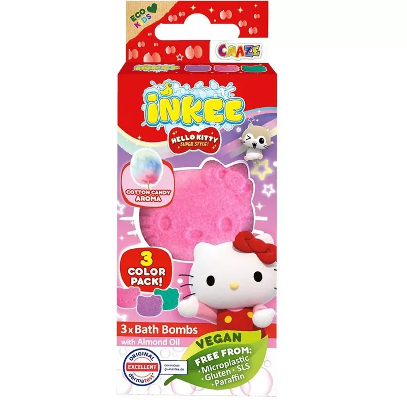 Craze Inkee Vegán fürdő bomba formák - Hello Kitty vattacukor aromával 3db-os Kedvezmény