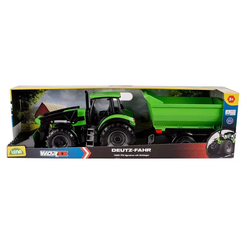Népszerű LENA Worxx Deutz-Fahr Agrotron 7250 TTV traktor pótkocsival dobozban 74cm