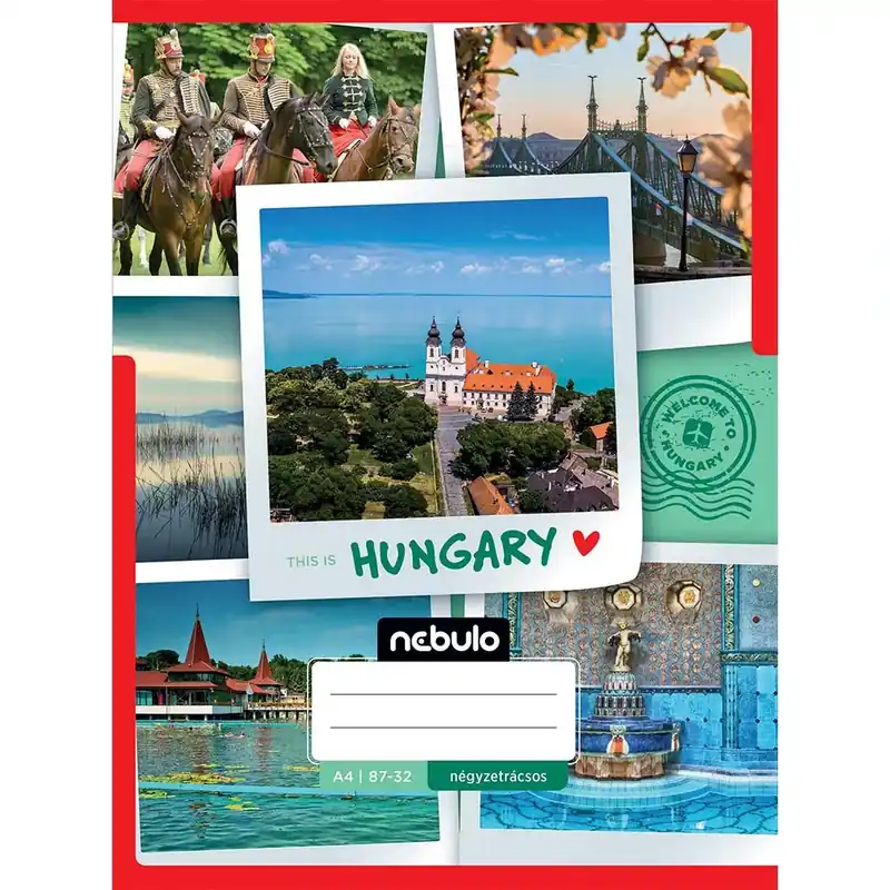 Nebulo Tűzött kockás Magyarország mintás füzet 87-32 A/4 Szuper akció