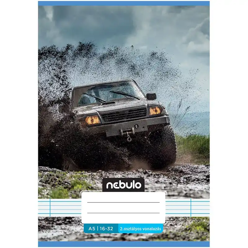 Nebulo Tűzött 2. osztályos off road terepjáró mintás vonalas füzet 16-32 A/5 Expressz szállítás