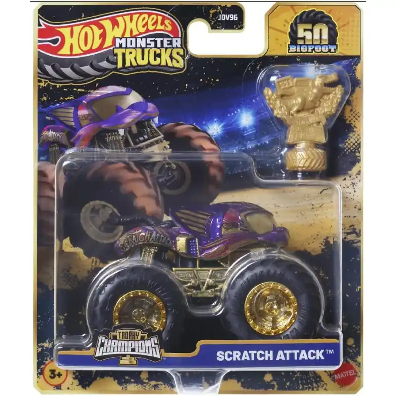 Gyors kiszállítás Hot Wheels Monster Trucks Scratch Attack bajnok monster kisautó serleggel 1/64 - Mattel